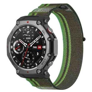 For Amazfit T-Rex 3 Two Tone Nylon Hook and Loop Fastener Watch Band(Blackish Green)