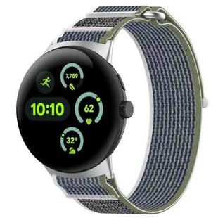 For Google Pixel Watch 3 45mm Nylon Woven Hook and Loop Fastener Watch Band(Green Gray)