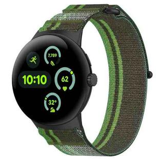 For Google Pixel Watch 3 45mm Nylon Woven Hook and Loop Fastener Watch Band(Blackish Green)