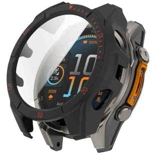 For Garmin Fenix 8 MIP 51mm Solar Scale Tempered Film Integrated PC Watch Case(Black Red)