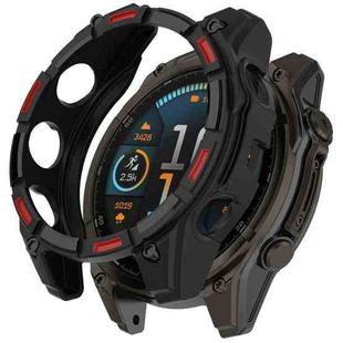 For Garmin Fenix 8 MIP 47mm Solar Armour Hollow TPU Half Coverage Watch Case Solar Version(Black Red)