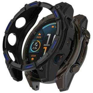 For Garmin Fenix 8 MIP 47mm Solar Armour Hollow TPU Half Coverage Watch Case Solar Version(Black Blue)