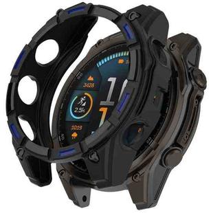 For Garmin Fenix 8 MIP 51mm Solar Armour Hollow TPU Half Coverage Watch Case Solar Version(Black Blue)