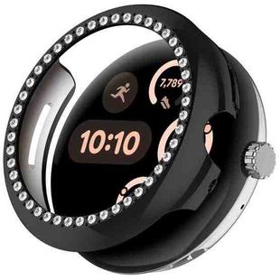 For Google Pixel Watch 3 45mm Diamond Electroplated PC Half Coverage Watch Protective Case(Black)