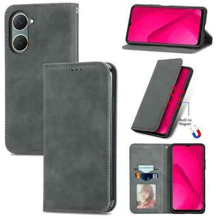 For vivo Y18e Retro Skin Feel Magnetic Flip Leather Phone Case(Grey)