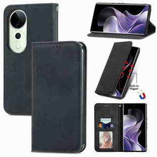 For vivo T3 Ultra Retro Skin Feel Magnetic Flip Leather Phone Case(Black)