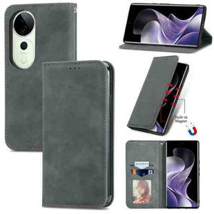 For vivo T3 Ultra Retro Skin Feel Magnetic Flip Leather Phone Case(Grey)