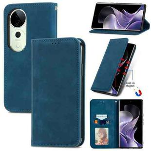 For vivo T3 Ultra Retro Skin Feel Magnetic Flip Leather Phone Case(Blue)