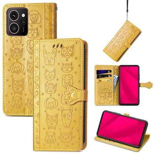 For HMD Skyline Cat and Dog Embossed Leather Phone Case(Yellow)