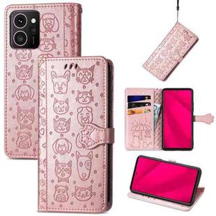 For HMD Skyline Cat and Dog Embossed Leather Phone Case(Rose Gold)