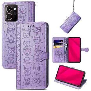 For HMD Skyline Cat and Dog Embossed Leather Phone Case(Purple)