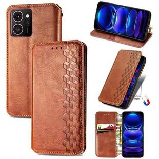 For HMD Skyline Cubic Grid Pressed Magnetic Leather Phone Case(Brown)