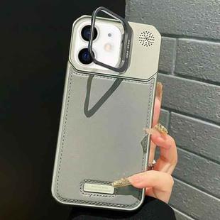 For iPhone 11 Metal Holder Plain Leather MagSafe Phone Case(Grey)