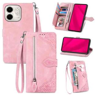 For Infinix Smart 9 Embossed Flower Zipper Leather Phone Case(Pink)