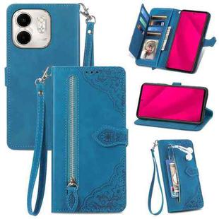 For Infinix Smart 9 Embossed Flower Zipper Leather Phone Case(Blue)