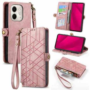 For Infinix Smart 9 Geometric Zipper Wallet Side Buckle Leather Phone Case(Pink)