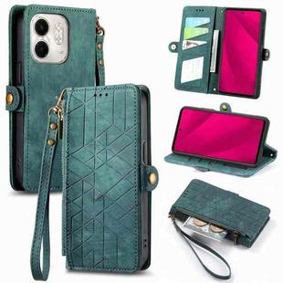 For Infinix Smart 9 Geometric Zipper Wallet Side Buckle Leather Phone Case(Green)