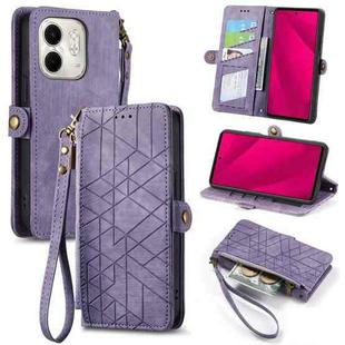 For Infinix Smart 9 Geometric Zipper Wallet Side Buckle Leather Phone Case(Purple)