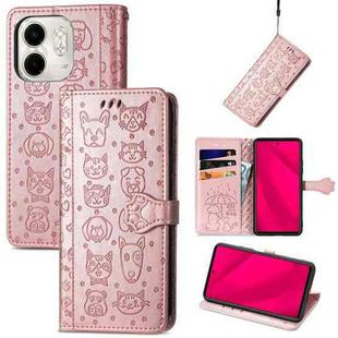 For Infinix Smart 9 Cat and Dog Embossed Leather Phone Case(Rose Gold)