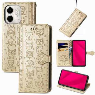 For Infinix Smart 9 Cat and Dog Embossed Leather Phone Case(Gold)