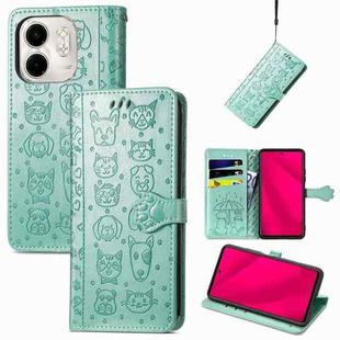 For Infinix Smart 9 Cat and Dog Embossed Leather Phone Case(Green)