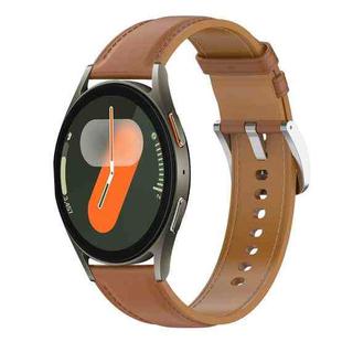 For Samsung Galaxy Watch 7 40 / 44mm Stainless Steel Quick Release Buckle 20mm Genuine Leather Watch Band(Light Brown)