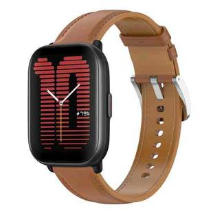 For Amazfit Active Stainless Steel Quick Release Buckle 20mm Genuine Leather Watch Band(Light Brown)