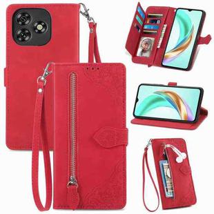 For Oukitel C53 Embossed Flower Zipper Leather Phone Case(Red)