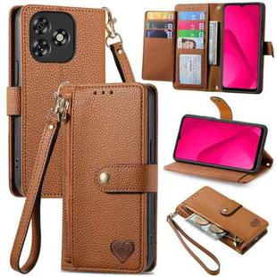 For Oukitel C53 Love Zipper Lanyard Leather Phone Case(Brown)