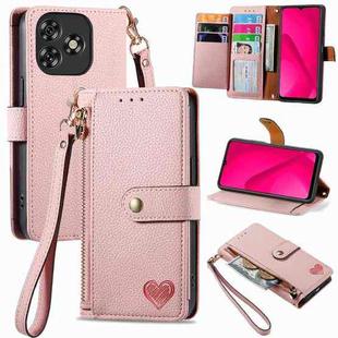 For Oukitel C53 Love Zipper Lanyard Leather Phone Case(Pink)