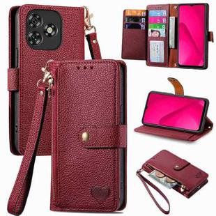 For Oukitel C53 Love Zipper Lanyard Leather Phone Case(Red)