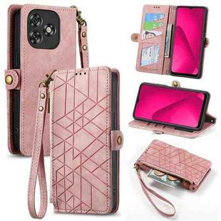 For Oukitel C53 Geometric Zipper Wallet Side Buckle Leather Phone Case(Pink)