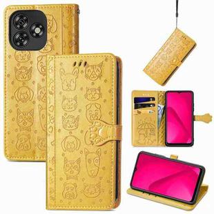 For Oukitel C53 Cat and Dog Embossed Leather Phone Case(Yellow)