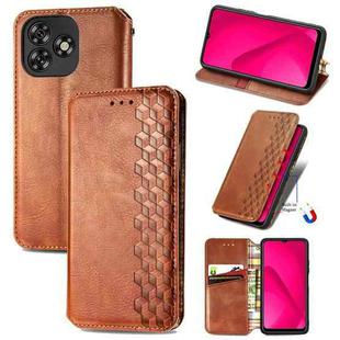 For Oukitel C53 Cubic Grid Pressed Magnetic Leather Phone Case(Brown)