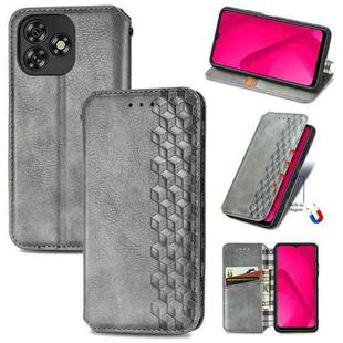 For Oukitel C53 Cubic Grid Pressed Magnetic Leather Phone Case(Gray)