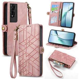 For TCL 50 5G Geometric Zipper Wallet Side Buckle Leather Phone Case(Pink)