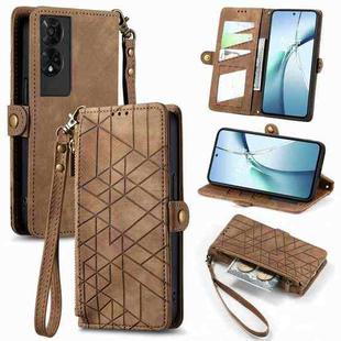 For TCL 50 5G Geometric Zipper Wallet Side Buckle Leather Phone Case(Brown)