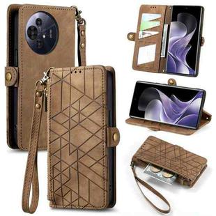 For TCL 50 Pro NxtPaper Geometric Zipper Wallet Side Buckle Leather Phone Case(Brown)