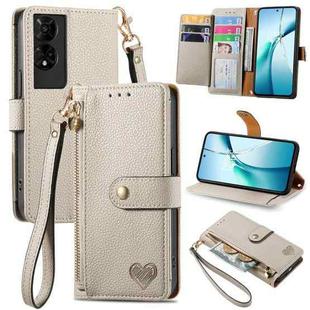 For TCL 50 5G Love Zipper Lanyard Leather Phone Case(Gray)