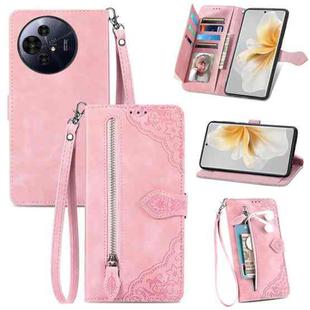 For TCL 50 Pro NxtPaper Embossed Flower Zipper Leather Phone Case(Pink)