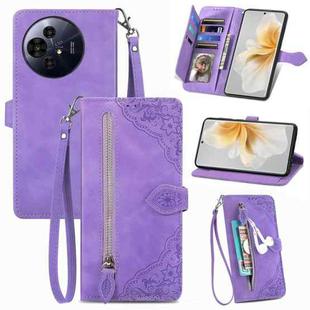 For TCL 50 Pro NxtPaper Embossed Flower Zipper Leather Phone Case(Purple)