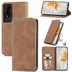 For TCL 50 5G Retro Skin Feel Magnetic Flip Leather Phone Case(Brown)