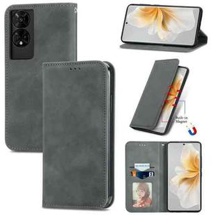 For TCL 50 5G Retro Skin Feel Magnetic Flip Leather Phone Case(Gray)