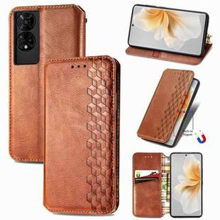 For TCL 50 5G Cubic Grid Pressed Magnetic Leather Phone Case(Brown)