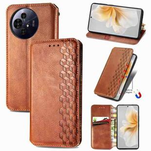 For TCL 50 Pro NxtPaper Cubic Grid Pressed Magnetic Leather Phone Case(Brown)