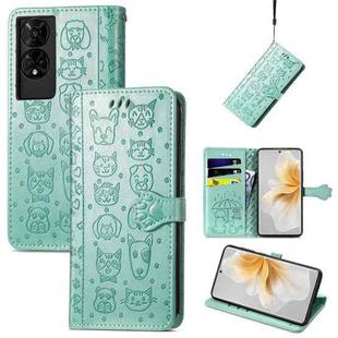 For TCL 50 5G Cat and Dog Embossed Leather Phone Case(Green)