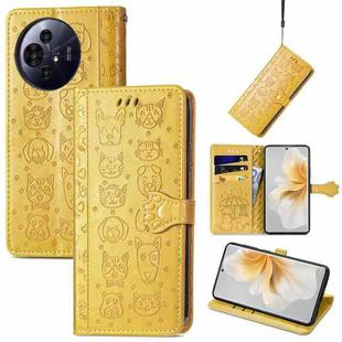 For TCL 50 Pro NxtPaper Cat and Dog Embossed Leather Phone Case(Yellow)