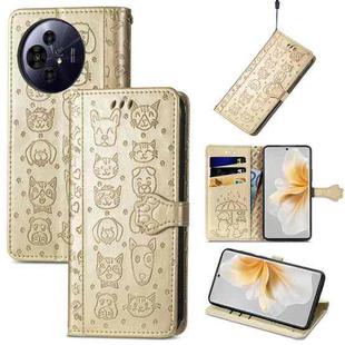 For TCL 50 Pro NxtPaper Cat and Dog Embossed Leather Phone Case(Gold)