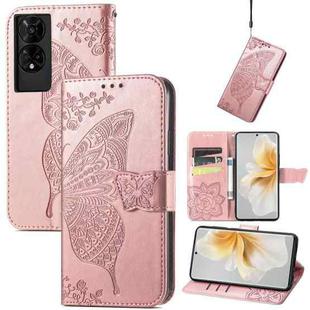 For TCL 50 5G Butterfly Love Flower Embossed Leather Phone Case(Rose Gold)