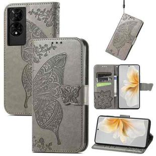 For TCL 50 5G Butterfly Love Flower Embossed Leather Phone Case(Gray)